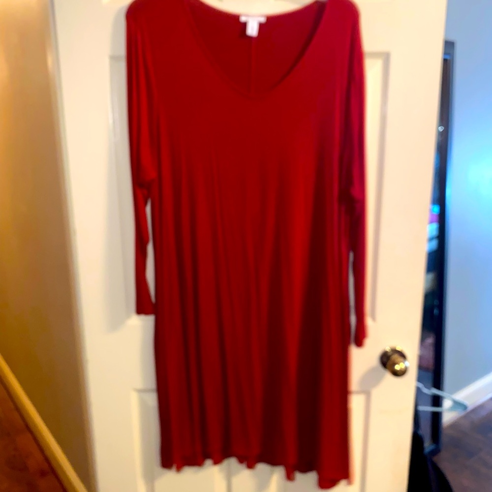Knot long sleeve deep red dress - knee length